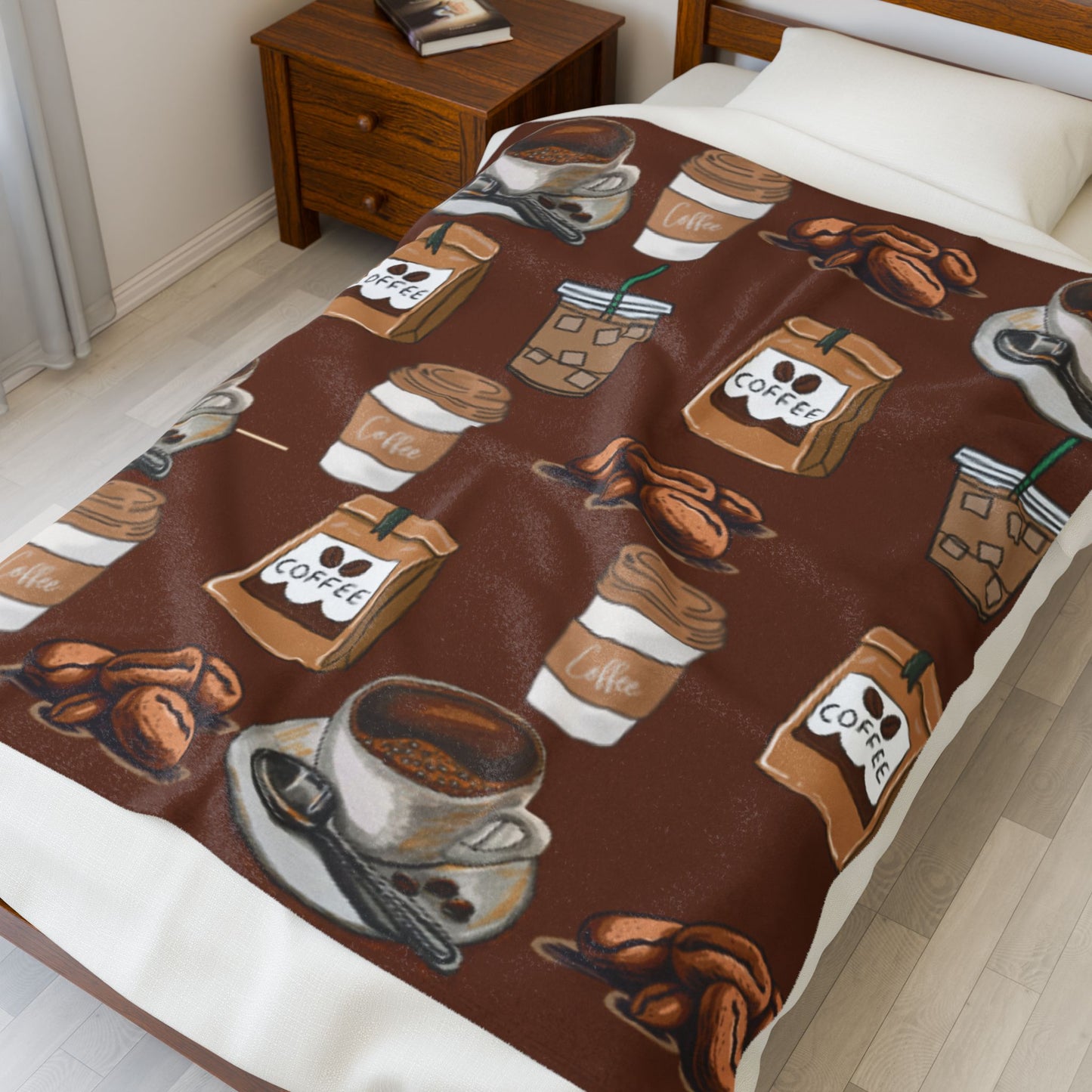 Cozy Coffee Lover's Velveteen Plush Blanket