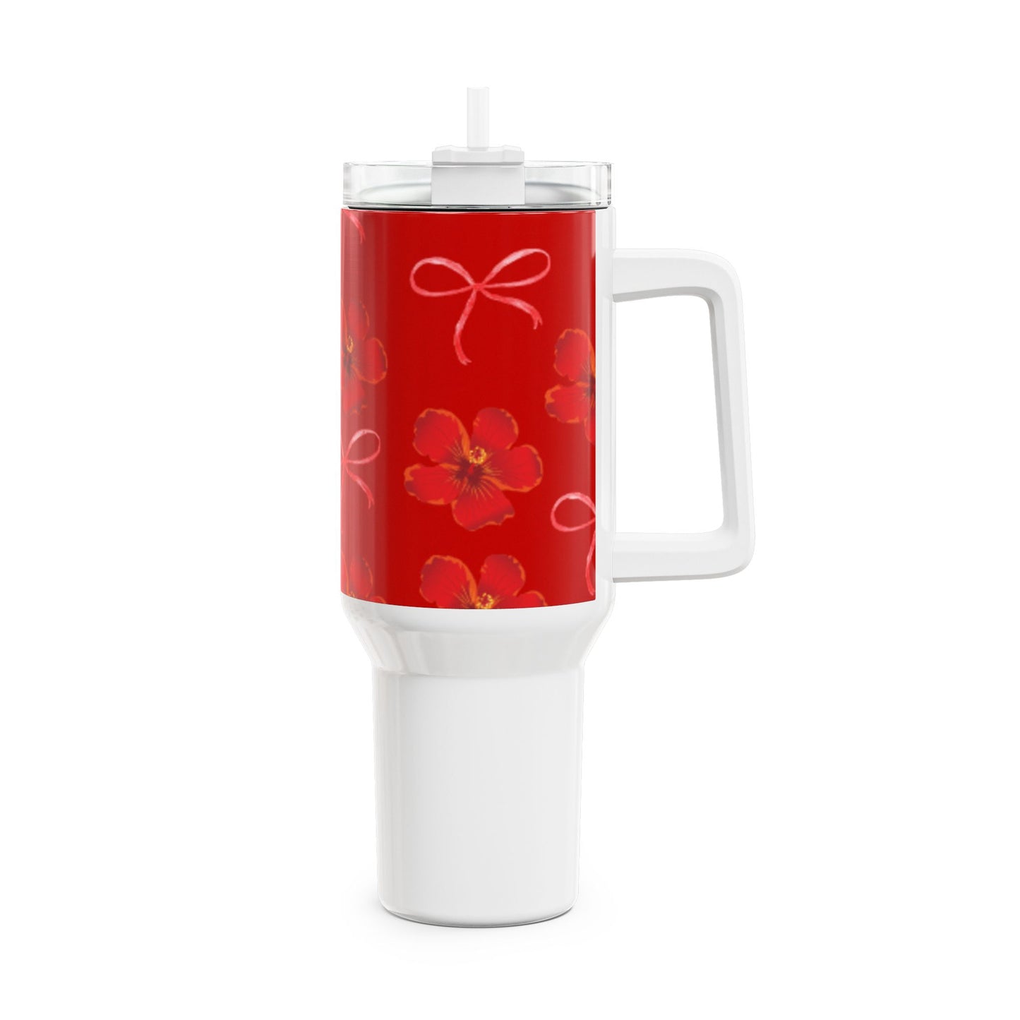 Red Floral 40oz Tumbler with Straw - Perfect for Celebrations and Everyday Use