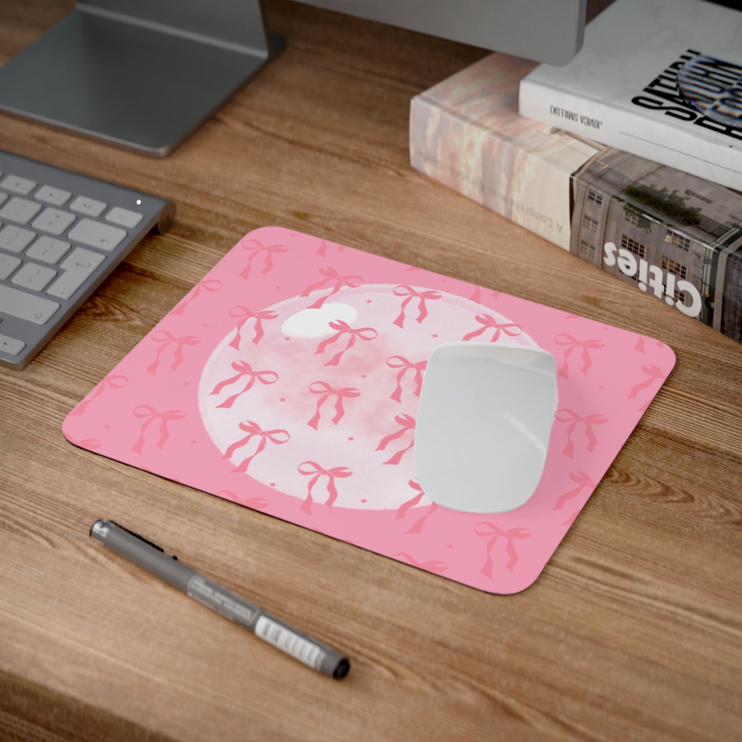 Cute Pink Bow Print Desk Mouse Pad - Perfect Gift for Creative Workspaces