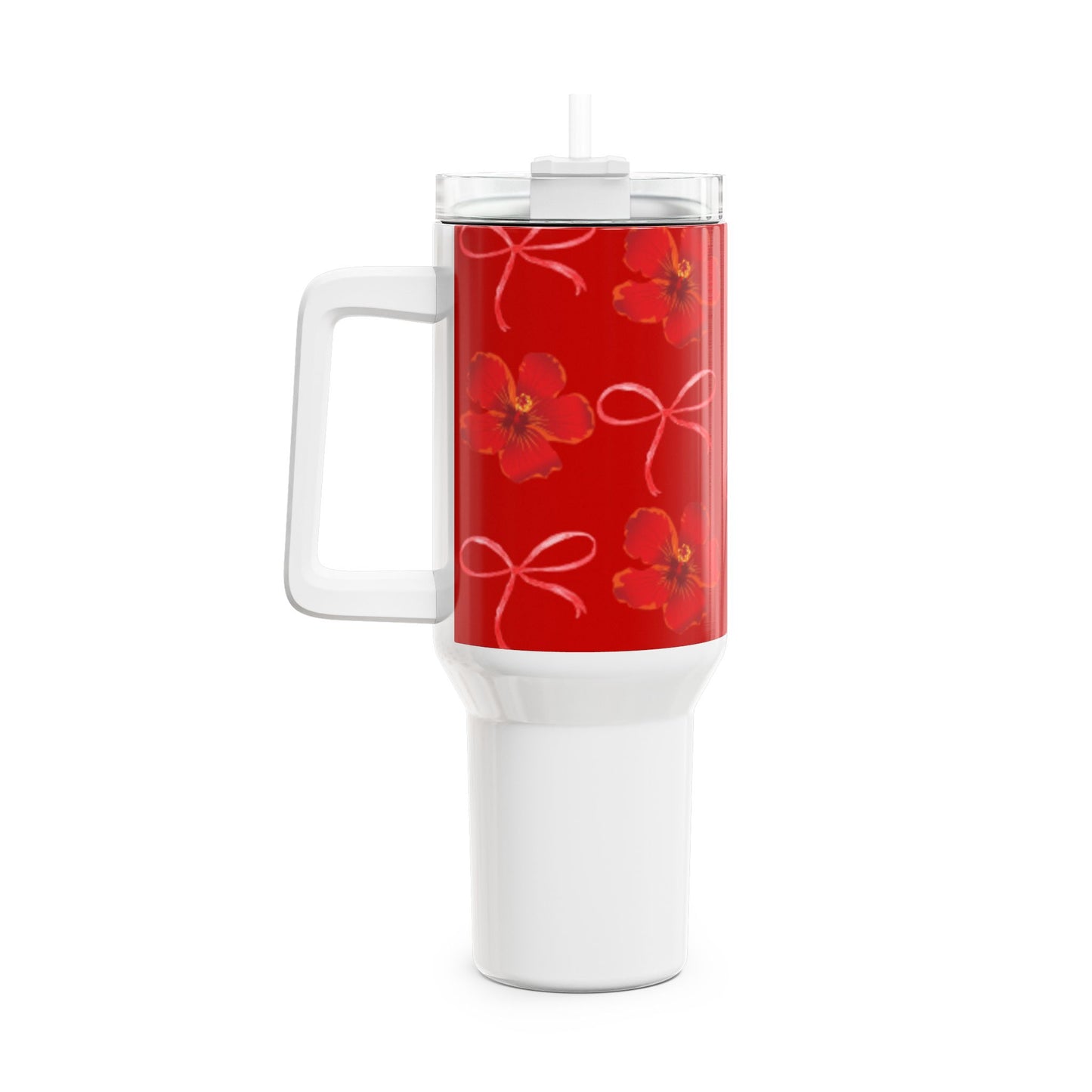 Red Floral 40oz Tumbler with Straw - Perfect for Celebrations and Everyday Use