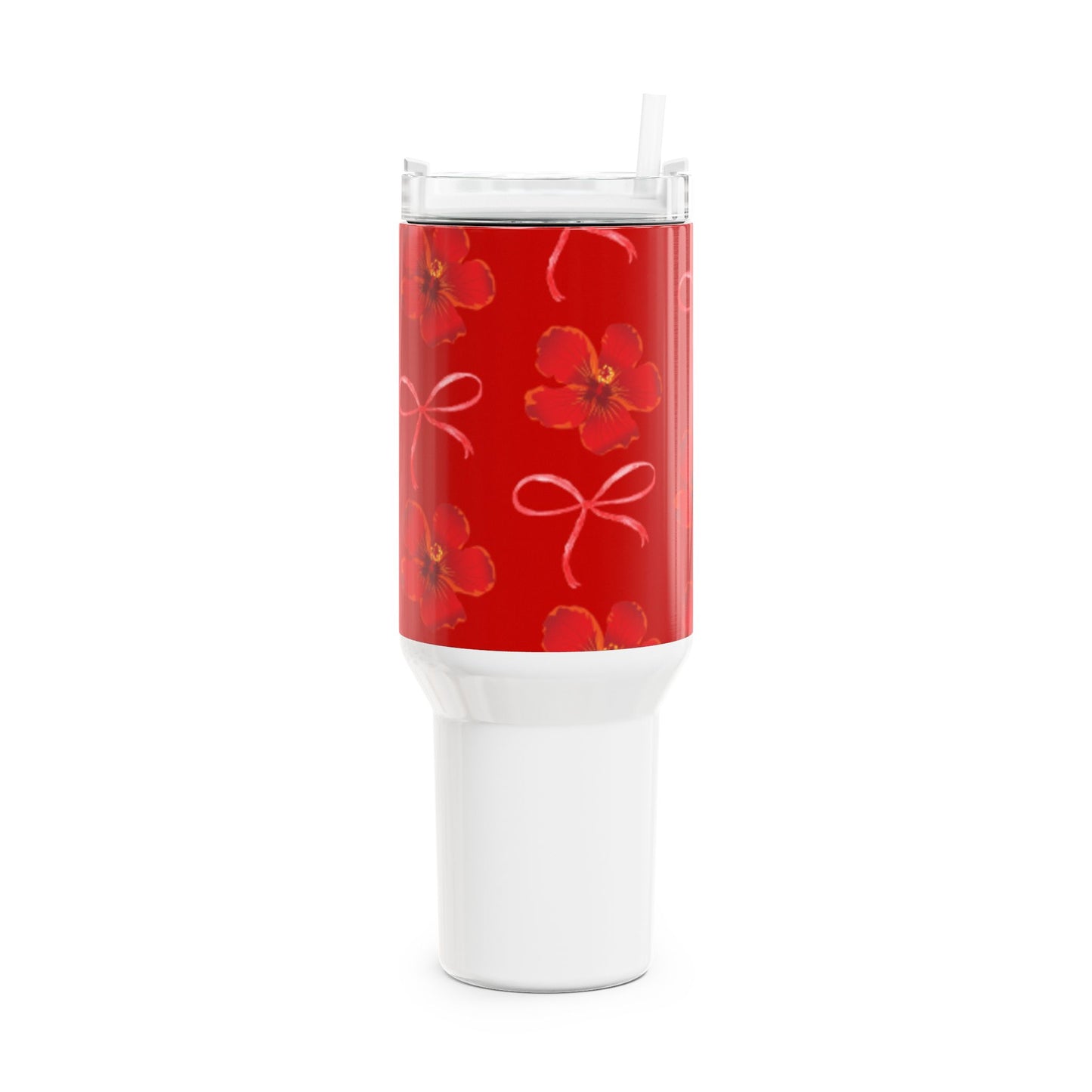 Red Floral 40oz Tumbler with Straw - Perfect for Celebrations and Everyday Use