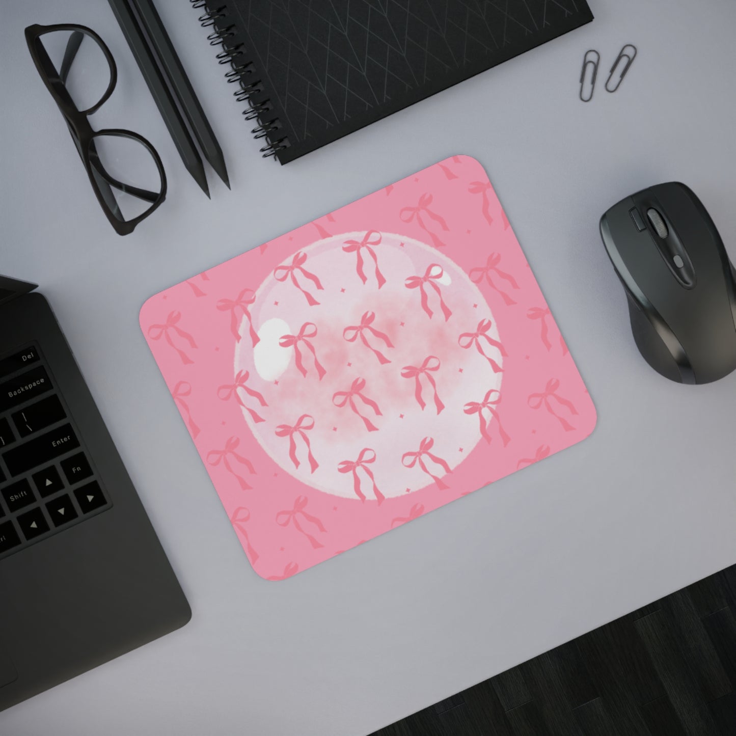 Cute Pink Bow Print Desk Mouse Pad - Perfect Gift for Creative Workspaces