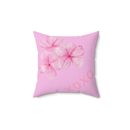 Floral XOXO Throw Pillow - Pink Blossom Decorative Cushion