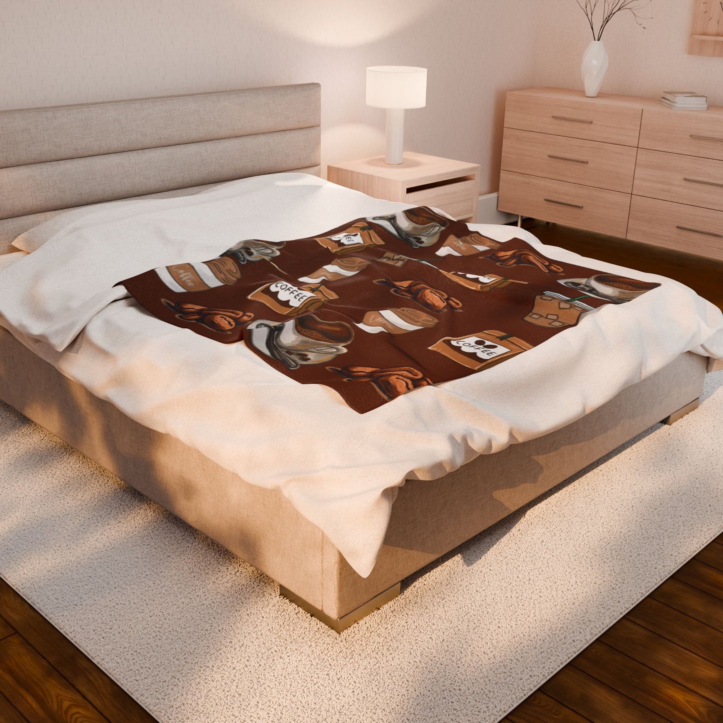 Cozy Coffee Lover's Velveteen Plush Blanket